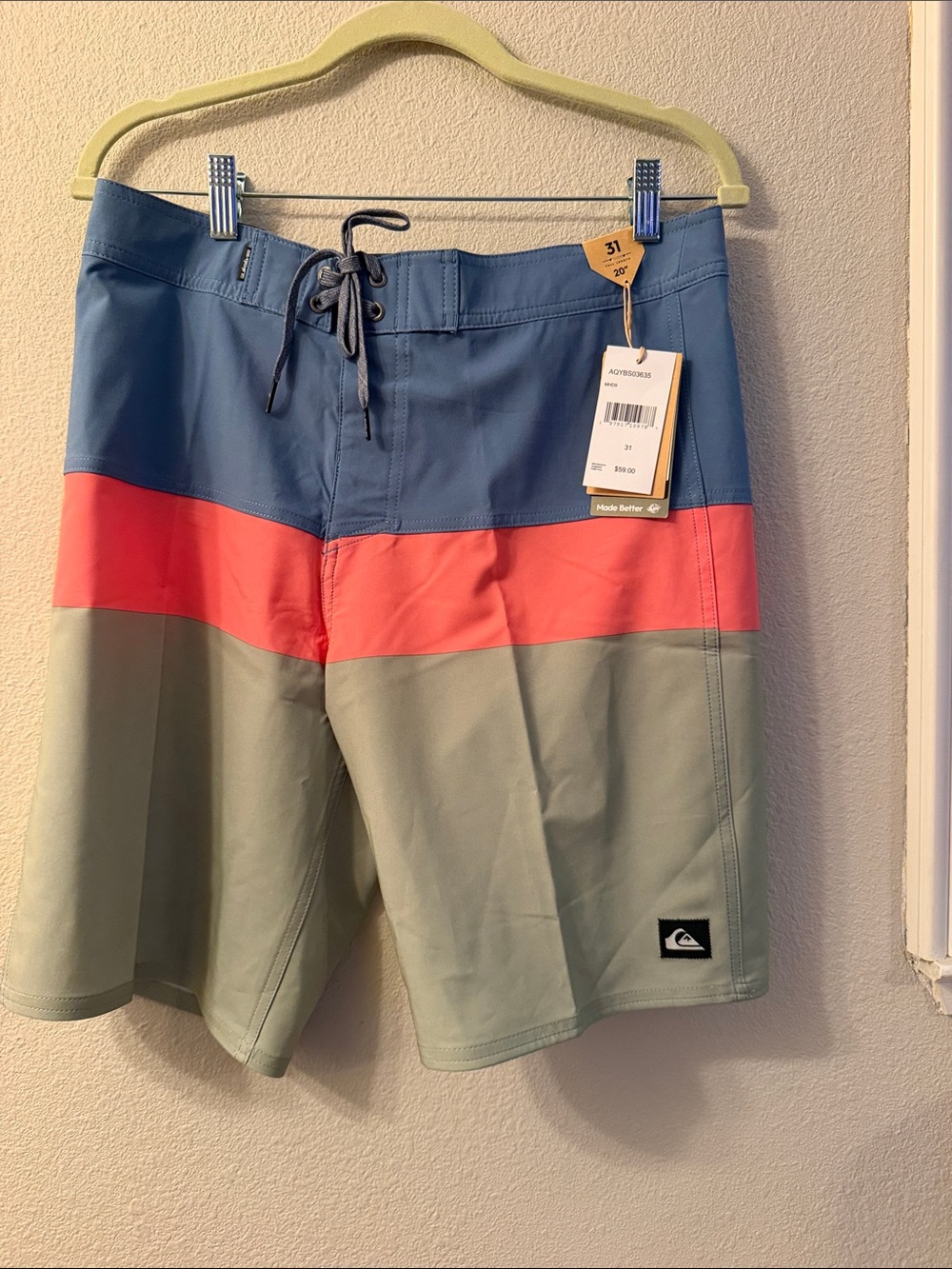 Quiksilver Men’s Colorblock Boardshorts - Blue, Coral, Sage
